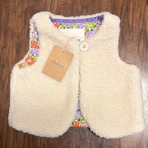 Mini Boden cream faux fur vest with floral lining 9-12 months NWT